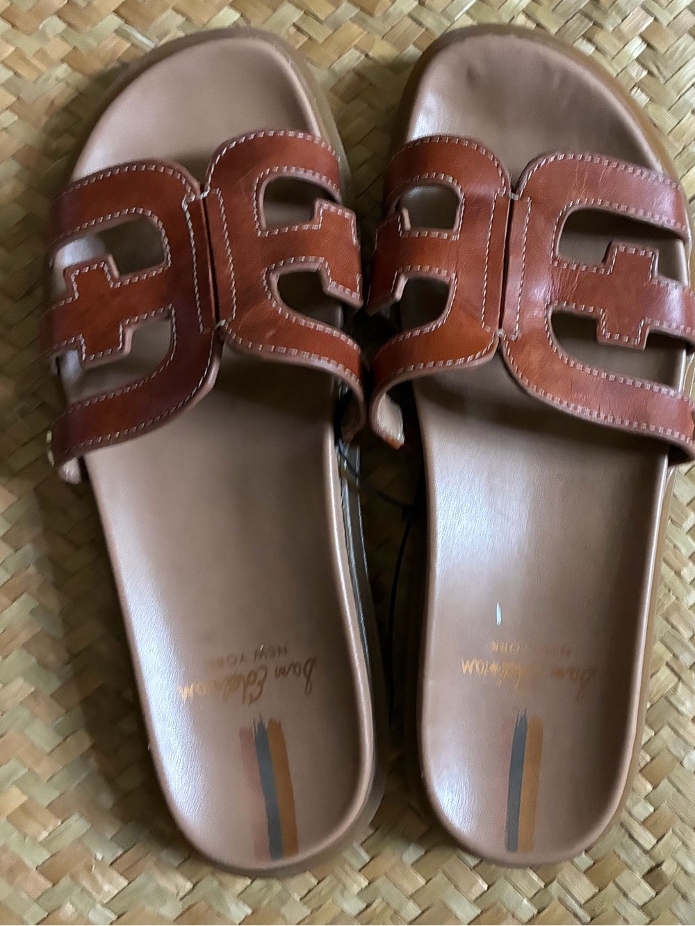 San Edelman Brown Natural Leather Valeri Slide Sandals Size 8.5